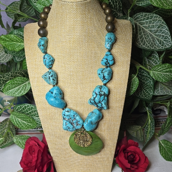 Chico's Jewelry - Chico's Faux Turquoise and Green Dyed Shell Statement Necklace